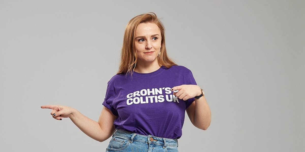 Woman wearing Crohn's & Colitis UK t-shirt