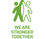 Cartoon of two people giving high five. Text reads "we are stronger together"