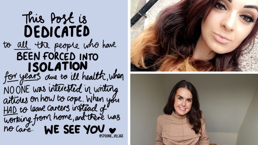 Collage shows dedication text to people isolating on left and on the right images of Tasha and Lauren