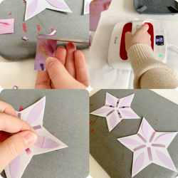 Collage of craft work and a Cricut machine.