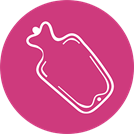Hot water bottle icon in a pink circle