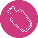 Hot water bottle icon in a pink circle