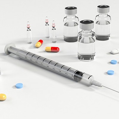 Syringe, medicines and tablets