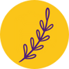 Yellow circle with a purple outline of a stem with leaves