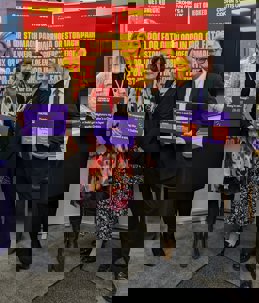 Volunteers Keith and Helen with Health and Social Services Minister Eluned Morgan