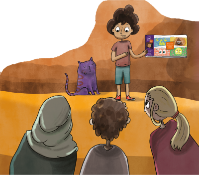 animation of person at school with cat