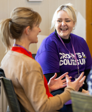 Crohn's & Colitis UK volunteer talking to a nurse endoscopist
