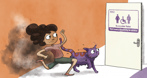 illustration person running to toilet