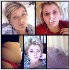 Collage of Charlotte Guinea with feeding tube.