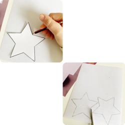 Collage of drawing and cutting out stars.